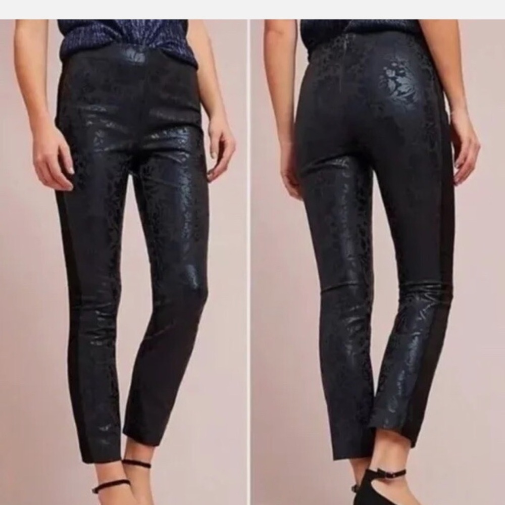 Anthropologie The Essential Skinny Black Pants Floral Foil Jacquard Sz 6